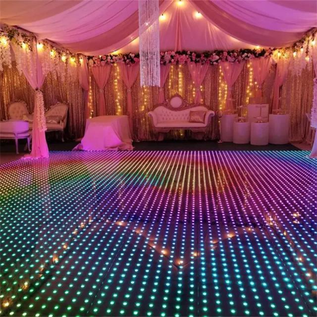 Painel LED Redondo Interativo RGB para Pista de Dança - 12 Peças de 8x8 Pixels com Efeitos de Cor para Palcos