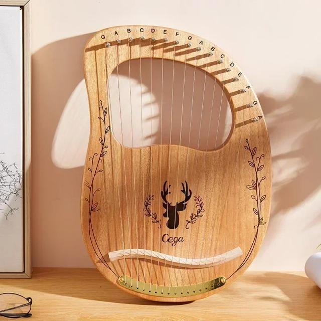 Harpa Lira 16 Cordas Mogno Madeira Instrumento Musical Cordas Afinação Ajustável