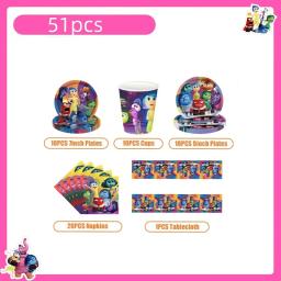 Disney-Decoração De Festa De Aniversário Do Tema De Dentro Para Fora, Louça, Balão, Copo, Prato, Fundo De Banner, Fontes Do Partido - Image 3