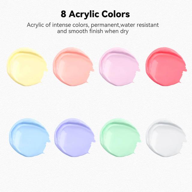 Conjunto de Tintas Acrílicas LIGHTWISH para Artistas - 8 Cores Vibrantes, Não Tóxicas e Duráveis, 22ml Cada