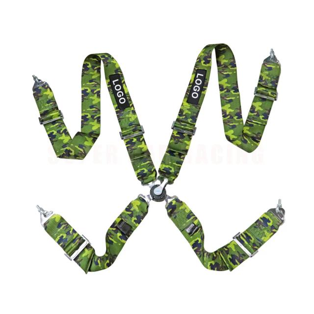 Cinto de Segurança Camuflado Estilo Racing Harness 4 Pontos Ajustável com Snap-On Camlock e Alça de Drift 3"