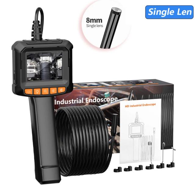 Câmera Industrial Endoscópica com 8 LEDs e Lente Simples ou Dupla, Impermeável IP67, Ideal para Inspeção Automotiva em HD 1080P, Tela de 2,4"