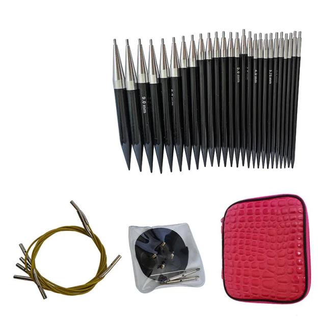 Conjunto de Ganchos de Crochê Intercambiáveis Preto 2.75mm a 10mm - Ferramentas Portáteis para Trabalhos em Tricô e Camisolas Circular