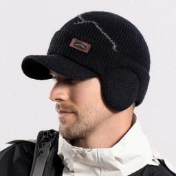 Gorros masculinos com viseira para o calor, protetores de orelha de malha de inverno, forrado de lã grossa, boné de beisebol de esqui, inverno, equitação ao ar livre - Image 3