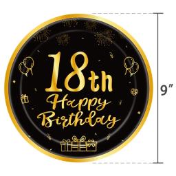 Conjuntos de Talheres Descartáveis para Decoração de Festa, Prato de Papel e Guardanapo e Copo, Preto e Dourado, Feliz Aniversário de 18 Anos, 8 Convidados, 18 Anos - Image 3