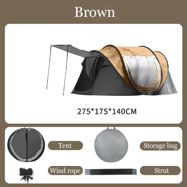 Tenda Pop Up Túnel Automático, One-touch Construção Rápida, Equipamento de Camping Grande, Revestimento Prata, Fit para exterior, Smilodon-Outdoor, 4-8 Pessoa