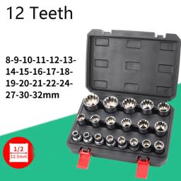 Catraca Soquete Cabeça Set para Vários Modelos, Drive Universal Soquete, 12 Dentes Ponto, Metric Torx Key, Nut Removal Tool, 1/2" - Image 1