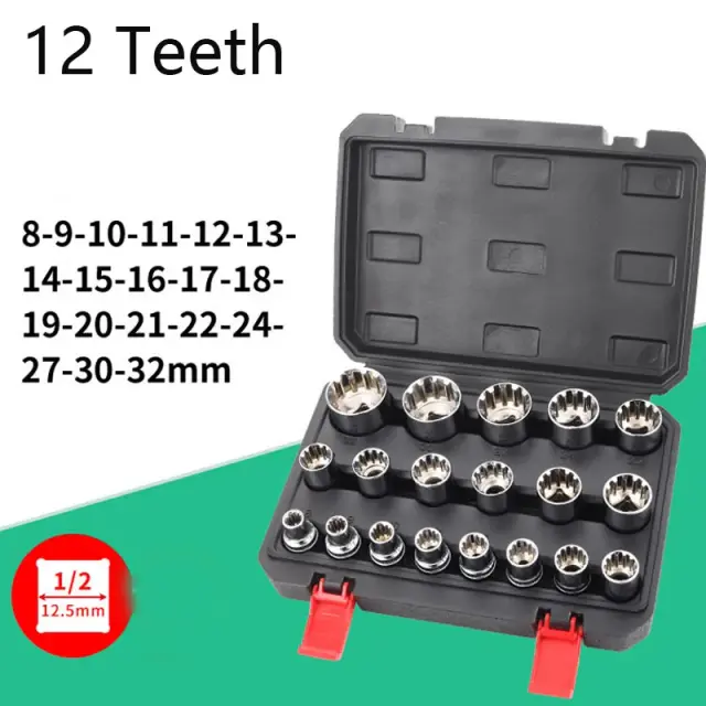 Conjunto de Catraca e Soquetes Universais com 12 Dentes para Vários Modelos, Inclui Chaves Torx e Ferramenta de Remoção de Porcas 1/2"