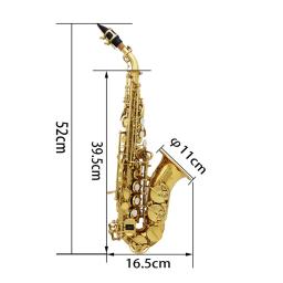 Saxofone soprano de bronze dourado esculpido padrão sax pérola branco escudo botões bocal palhetas pescoço instrumento vento acessórios - Image 6