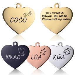 Tag personalizado do coração do cão ID, colar de gato pingente, gravado colar pet, corrente charme suprimentos, produtos de nome, personalizado - Image 1