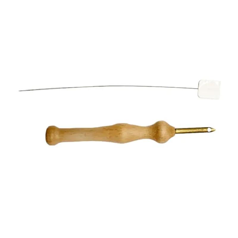 Caneta de bordar com punho de madeira, conjunto leitor de agulhas para costura, feltragem para bordado de fios de lã grossa - Image 1
