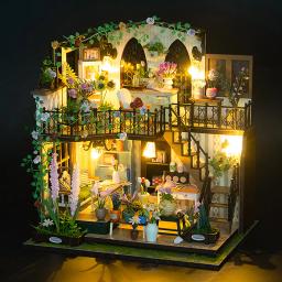 Modelo de jardim de madeira com luzes LED, 3D Puzzle, montar Kits de construção, brinquedos para casa, decoração do quarto, presente DIY - Image 2