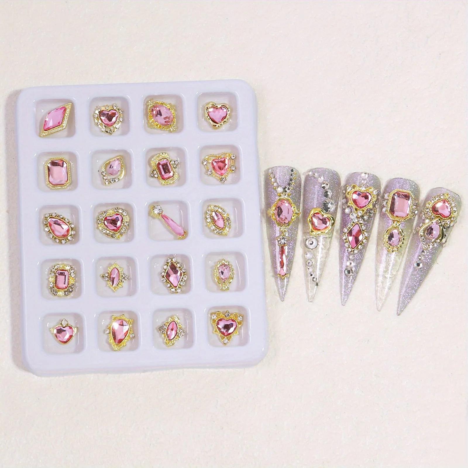Elegante 3D Alloy Nail Art encantos com strass cristal, perfeito para Nail Salon, disponível em dourado, rosa, verde e azul - Image 1