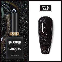 Parkson-Gel Primer Esmalte, Verniz Híbrido, Soak Off, Top Base, Arte, Cores Glitter Preto, LED UV, Nova Chegada, 12ml - Image 1