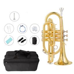 Bb Flat Gold Plated Brass Instrumento de sopro, Corneta profissional, bocal, luvas, pano de limpeza, estojo de transporte, alta qualidade - Image 1
