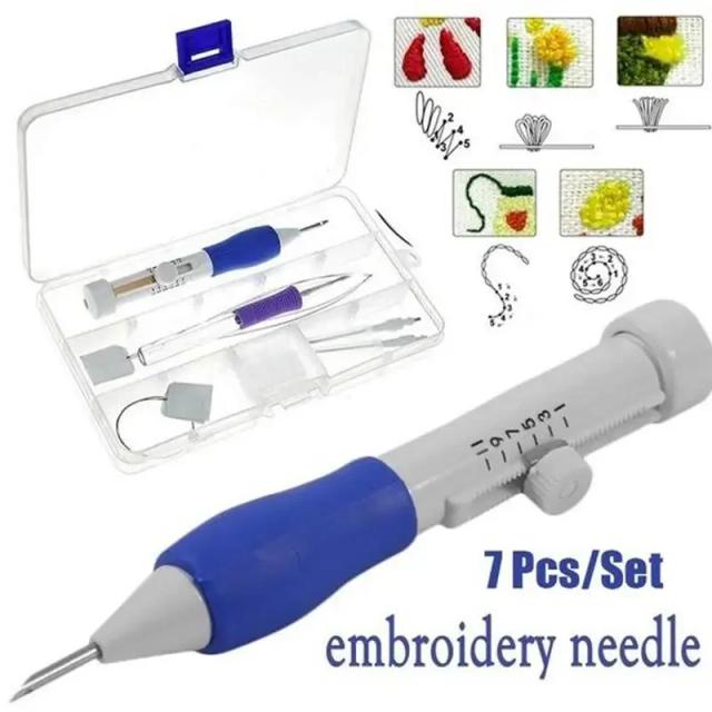 Conjunto de 7 Peças de Ferramentas de Bordado e Costura com Agulha e Caneta DIY para Artesanato Tricô