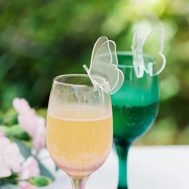 Etiquetas Decorativas em Acrílico para Taças de Vinho Borboleta - Conjunto com 5 Peças para Casamentos e Festas de Aniversário