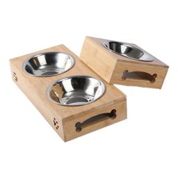 K5dc levantou o suporte de bambu contínuo do alimentador do animal de estimação com a bacia de aço inoxidável removível para gatos e cães pequenos presente prático durável - Image 2
