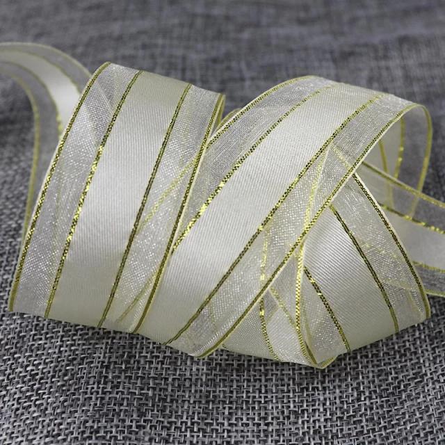 Fita de Organza Metálica Dourada para Decoração de Festas - 5 Jardas x 25mm Ideal para Casamentos, Natal e Artesanato
