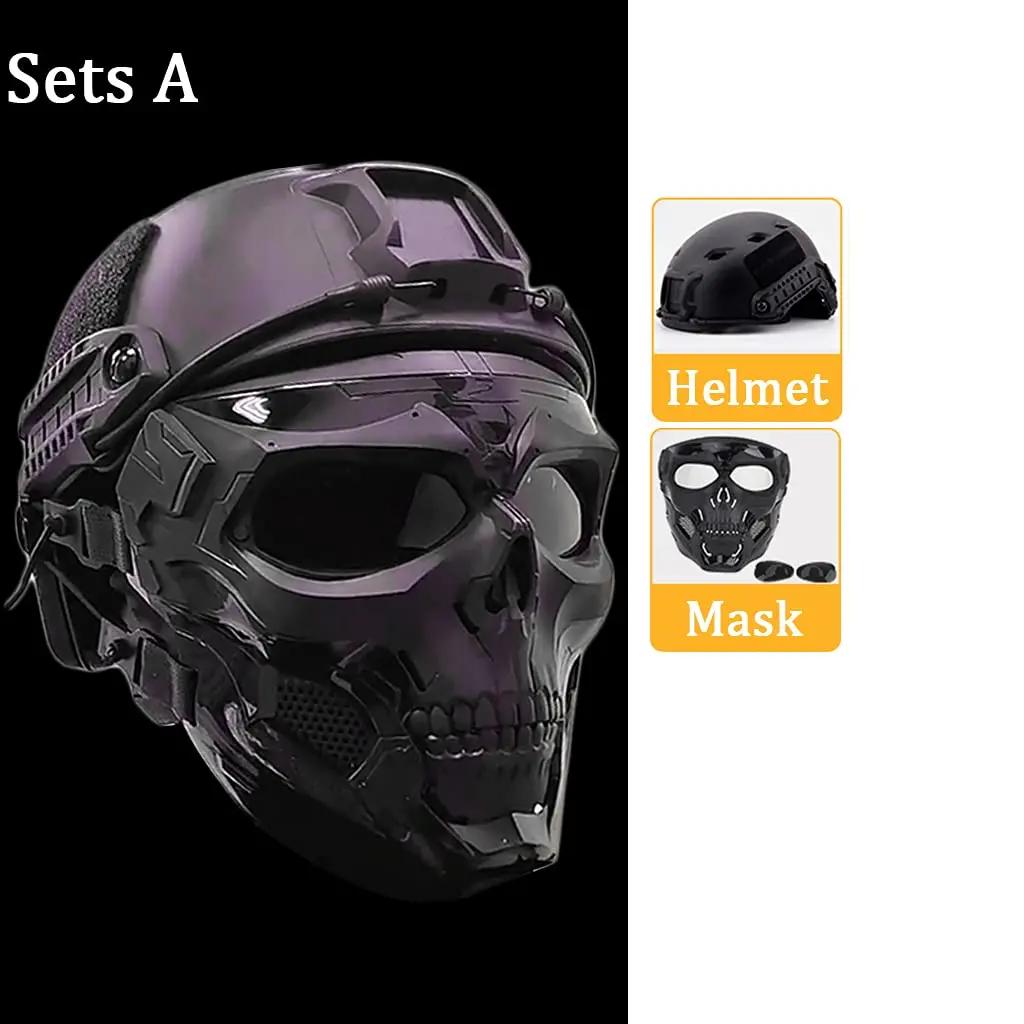 Conjuntos rápidos táticos de capacete, proteção total, máscara facial do crânio, lanterna, NVG Mount Game Kit, Airsoft, BBS, CQB, escaramuças - Image 1