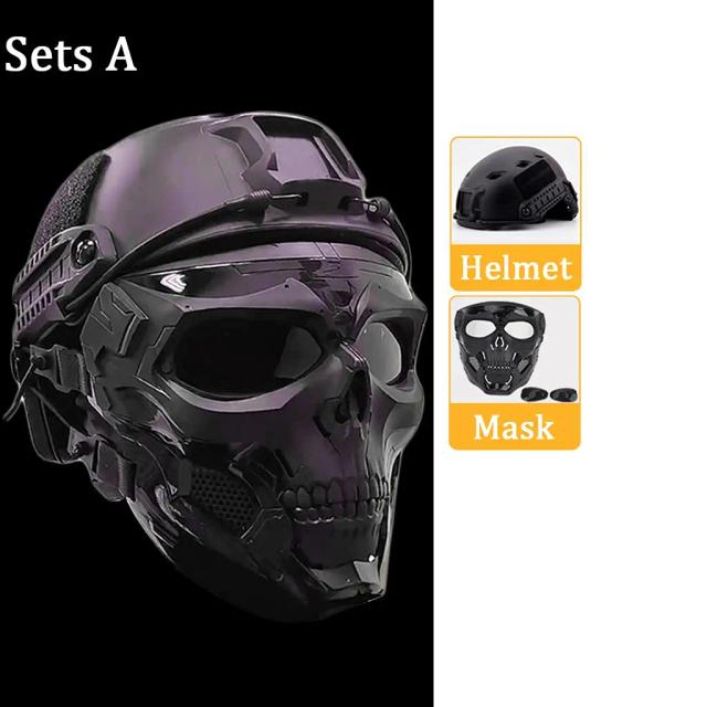 Kit Tático Completo para Airsoft: Capacete, Máscara Facial de Crânio, Lanterna e Montagem NVG para CQB e Escaramuças
