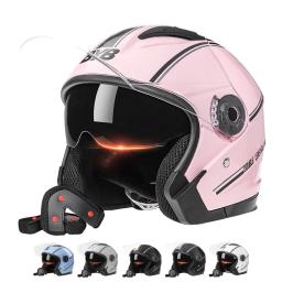 Motocicleta Open Face Capacete, Lente Dupla, Viseira Solar, Escudo Facial, Sistema de Ventilação Superior, Leve, Scooter, Bicicleta, Retro, 3/4 - Image 1