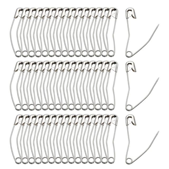 Pinos de Costura Curvados Prateados para Quilting e Tricô - Pacote com 30 Peças nos Tamanhos 27, 38 e 50mm