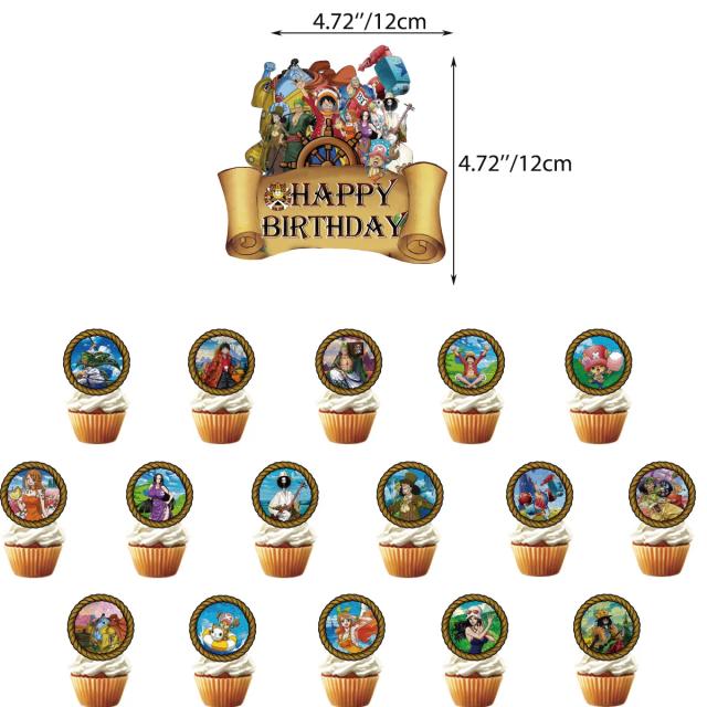 Decoração de Festa One Piece: Balão Luffy, Número Azul, Banner de Fundo e Topper de Bolo para Aniversário