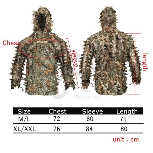 Roupa de Caça Camo Respirável com Ghillie Suit 3D Bionic Leaf - Uniforme Leve e Eficiente para Esportes e Atividades Táticas