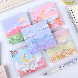 Pintura a óleo Notas pegajosas, Bonito Kawaii Floral Memo Pad, Post Notepad, Papelaria de arte estética, Checklist Planner Tabs, Novidade - Image 2