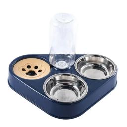 Alimentador automático para animais de estimação com fonte de água para cães e gatos tigela de comida, carrinho duplo levantado, tigelas de prato para gatos, 3-em-1 - Image 4