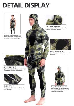 Terno de mergulho com capuz masculino manga comprida, neoprene Split Surfing Camouflage, maiô de 2 peças, terno de mergulho profundo, 1,5mm - Image 5