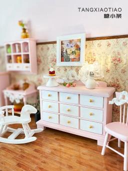 Móveis de madeira para crianças, decoração de bonecas, mini armário, mesa de café rosa, presentes para menina - Image 5