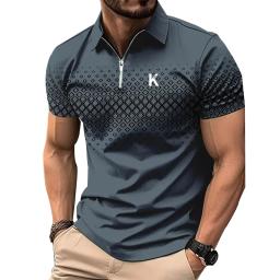 Camisa polo casual de manga curta masculina, impressão digital 3D, com zíper, moda golfe, negócio, novo, verão - Image 1