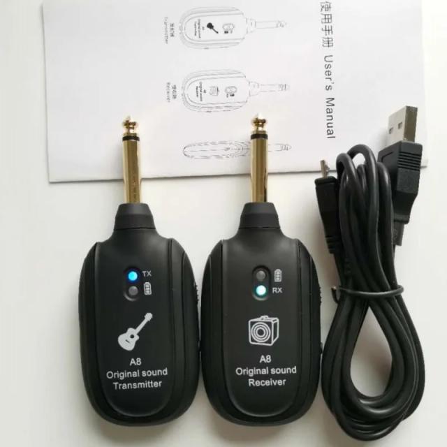 Sistema Sem Fio UHF para Guitarra Elétrica com Transmissor, Receptor e Bateria Recarregável A8