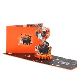Cartão de Halloween 3D, Balão, Gato Preto, Pop Up, Cartão de Saudações, Cartão Postal, Presentes encantadores para amigos, crianças, casal - Image 5
