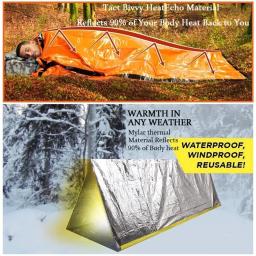 Saco de dormir portátil à prova d'água para sobrevivência de emergência, caminhadas, acampamento, equipamento térmico, kit de primeiros socorros, cobertor mylar - Image 5