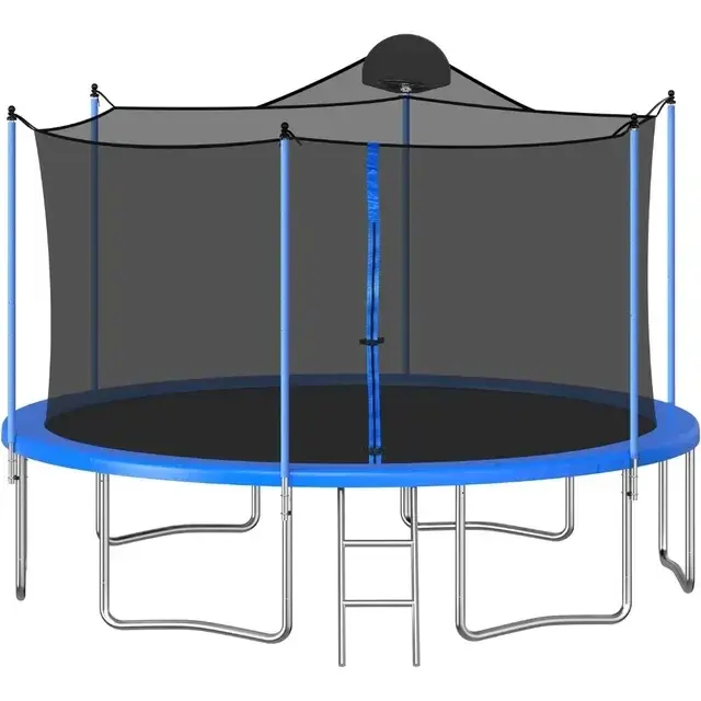 Trampolim Elástico de 14 Pés para Adultos com Área para Basquete e Fitness ao Ar Livre