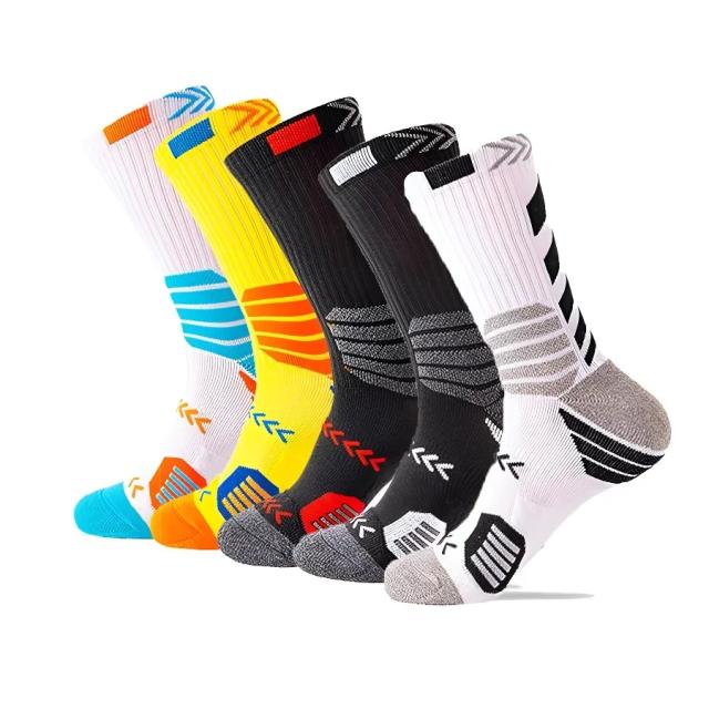 Meias Atléticas Masculinas: 5 Pares de Desempenho Acolchoado para Basquete, Corrida e Treinamento
