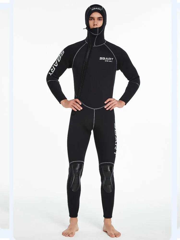 Fato completo de mergulho masculino, traje de uma peça, capuz com zíper frontal, mergulho, surfe, caiaque, canoagem, água fria, roupas molhadas, 3mm - Image 1