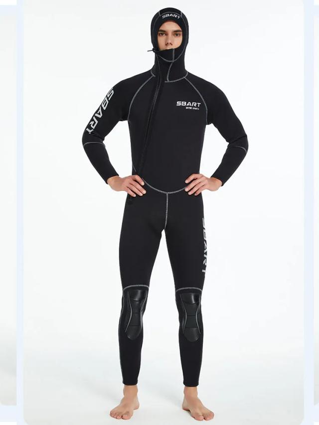 Mergulho Masculino: Traje de Uma Peça com Capuz e Zíper Frontal para Surf, Caiaque e Canoagem em Água Fria - 3mm