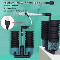 Filtro elétrico do aquário com bomba de água Bomba de ar do tanque de peixes Esponja Bioquímica Skimmer Filtro Bio Conector USB - Image 1
