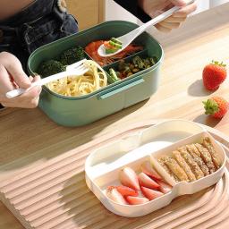 Lancheira de camada dupla única, compartimento portátil, caixa de comida de frutas, micro-ondas, lancheira com garfo e colher, piquenique, caixa fresca - Image 5