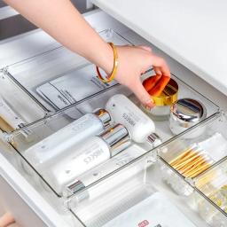 Organizador de gaveta clara com divisor, caixa de armazenamento transparente, caixas para utensílio, cosméticos, mercearia, cozinha, talheres - Image 1