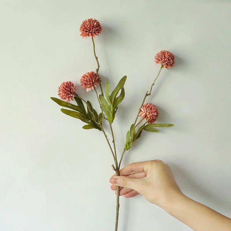 Artificial Dandelion Flores para Home Decor, pompom, Thorn Ball Bouquet, arranjo floral, adereços ornamento, festa de casamento, 5 cabeças, C6117 - Image 1