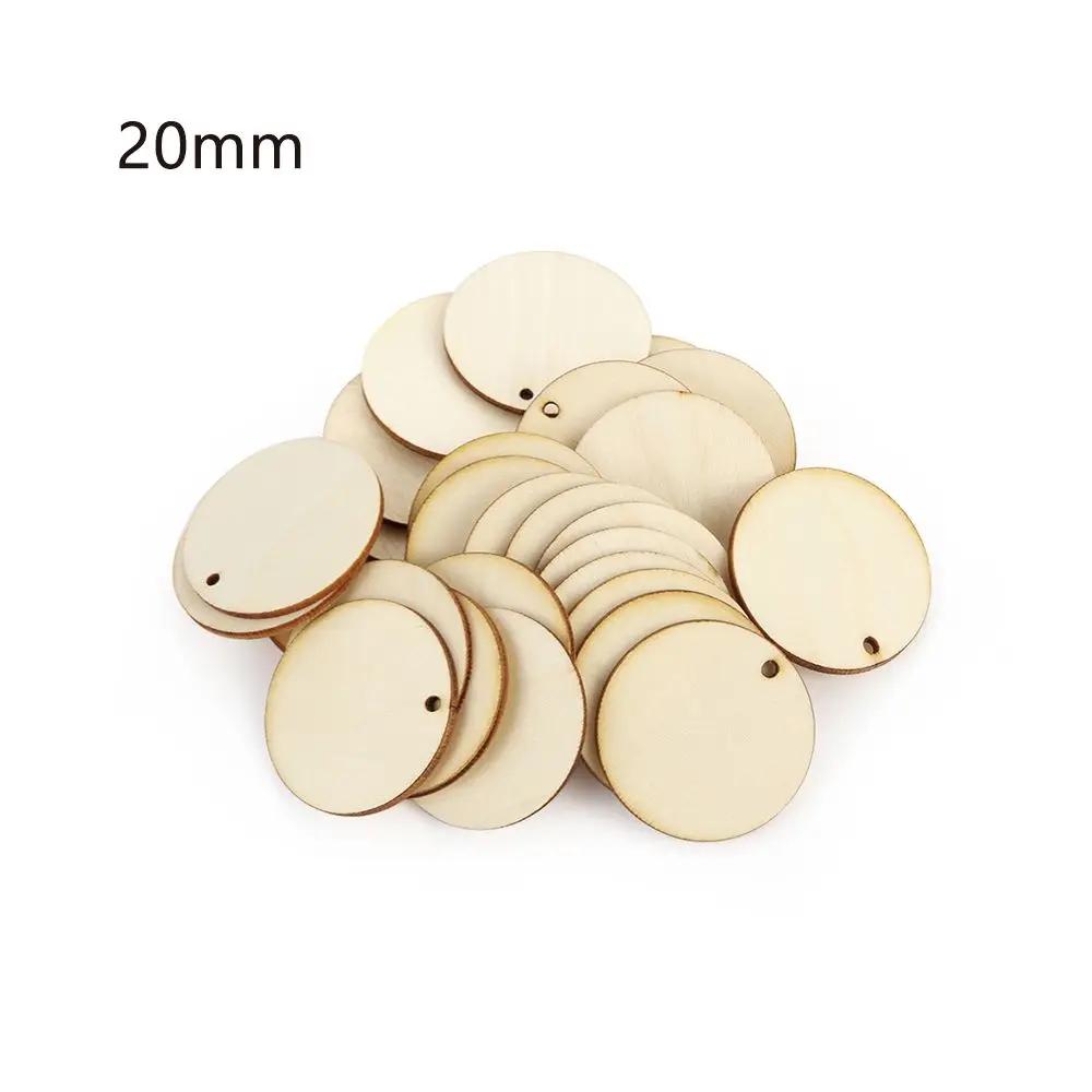 Natural Forma Redonda Ornamento De Madeira, Pedaço De Madeira De Scrapbooking, Pingente De Suspensão, Artesanato Artesanal, Decoração De Casa, DIY, 50Pcs - Image 1