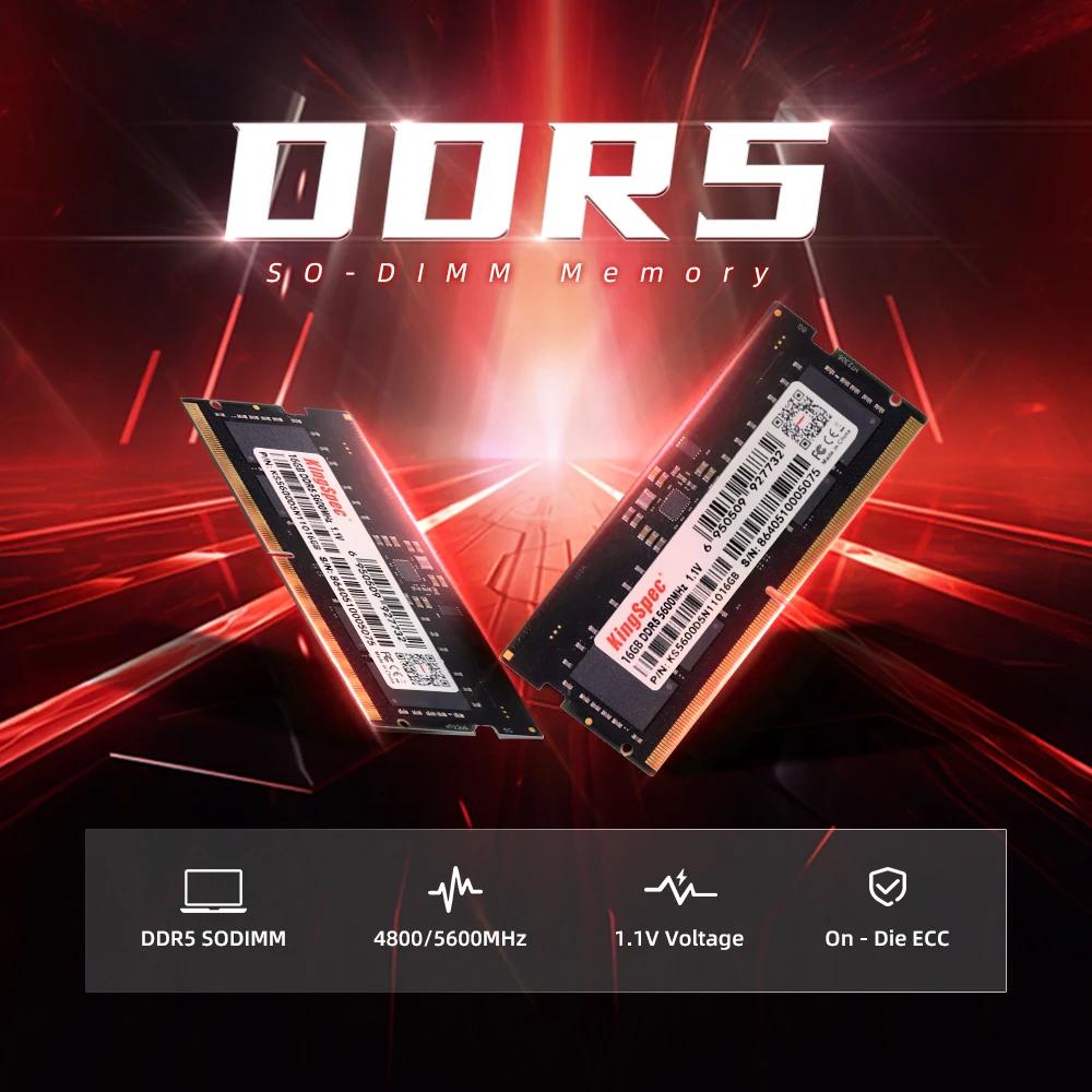 KingSpec-DDR5 Memória para Laptop, RAM 16GB, 32GB, DDR5, 4800MHz, 5600MHz, SODIMM 1.1V, CL40, CL46, 3200Mhz, ECC - Image 1