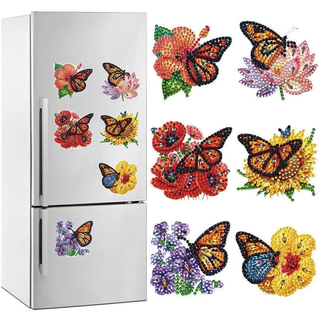 Conjunto de Ímãs Adesivos para Artesanato DIY - 6 Peças de Carro, Borboleta e Libélula para Pintura em Diamante e Decoração de Geladeira