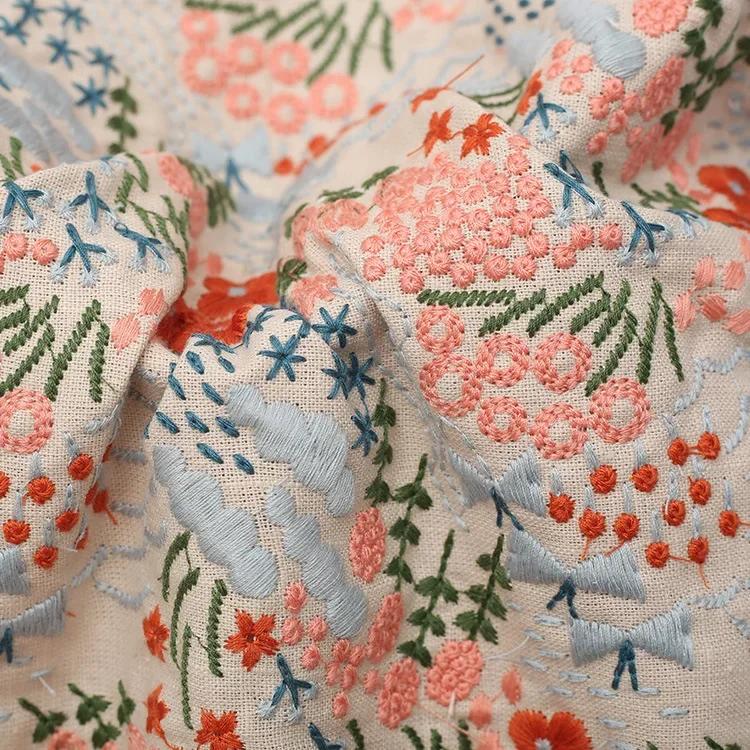 Tecido De Linho De Algodão Bordado Flor, Pano De Costura, Fabricação De Vestidos, Pano De Roupa - Image 1
