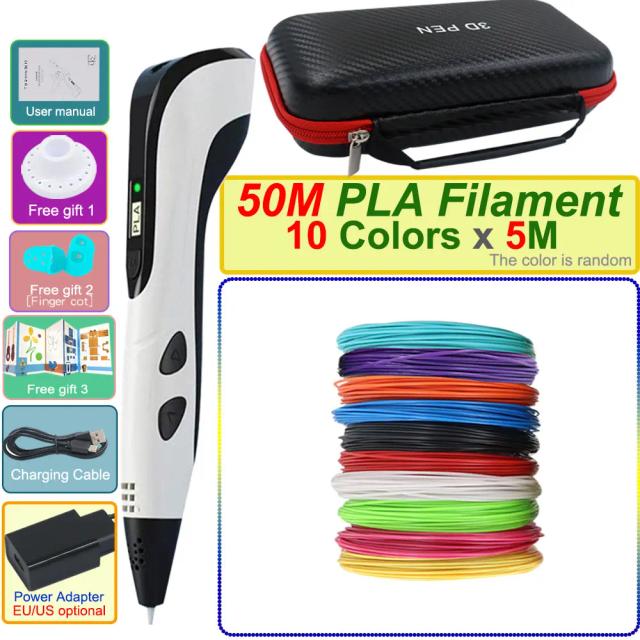 Caneta 3D Infantil com Display LCD e Adaptador de Energia - Presente Perfeito de Natal e Aniversário com Filamento PLA